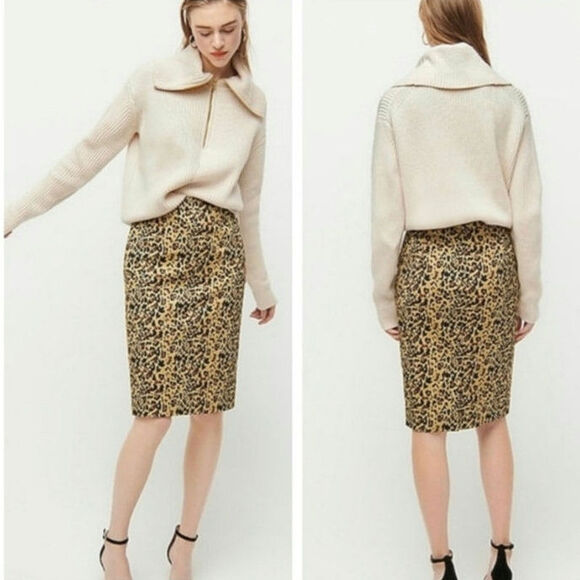 J Crew No 2 Leopard Animal Print Knee Length Pencil Skirt Size 6 - Picture 13 of 14